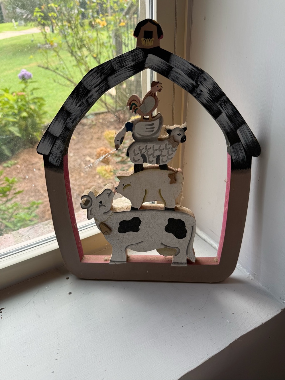 Rustic Farmhouse Animal Stack Wooden Accent - White & Black